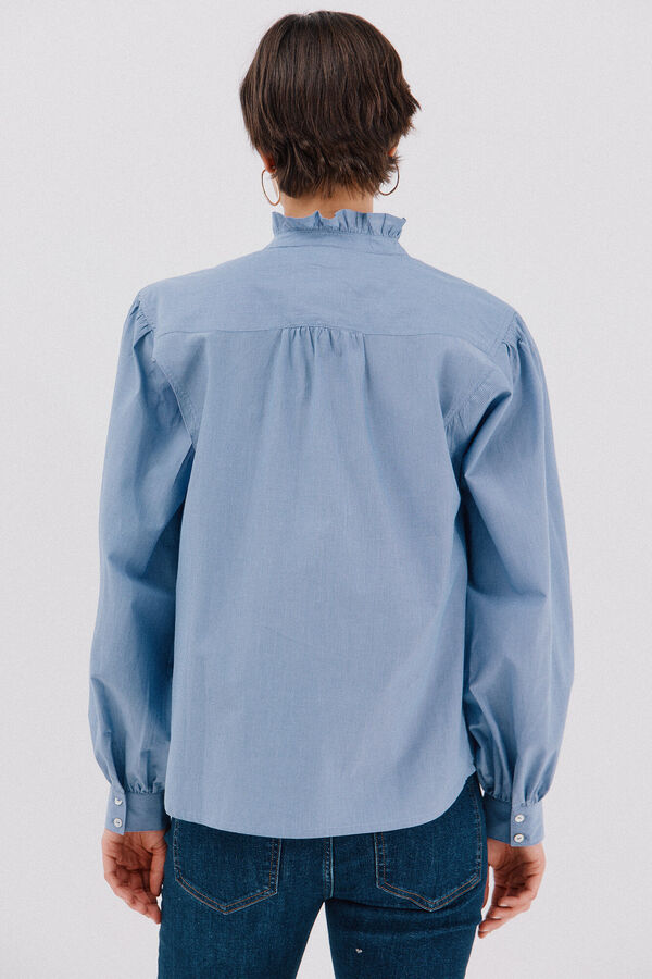 Cortefiel Blusa rayas cuello volantes Azul