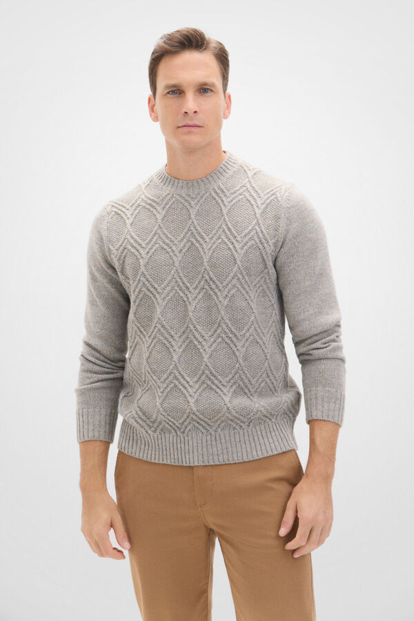 Cortefiel Su&eacute;ter de l&atilde; tran&ccedil;ada com diamantes com gola caixa Tostado