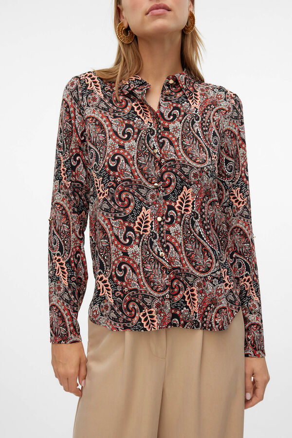 Vero Moda Camisa de manga comprida feminina com estampado paisley Vermelho