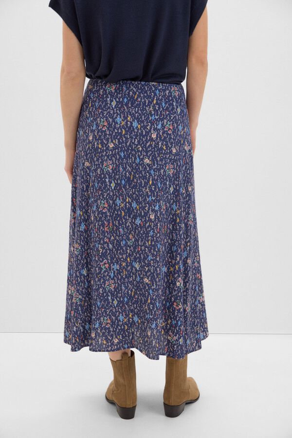 Cortefiel Falda estampada fruncido Estampado azul