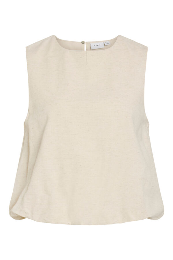 Vila Top de lino efecto globo Beige