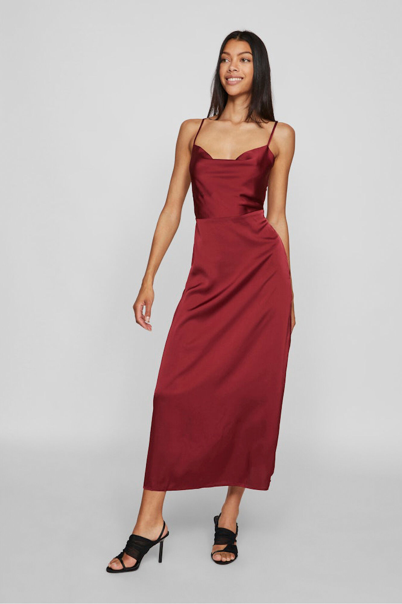 Vila Vestido largo satinado escote drapeado