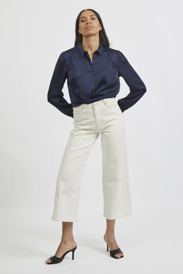 Vila Camisa fluida satinada Azul marino