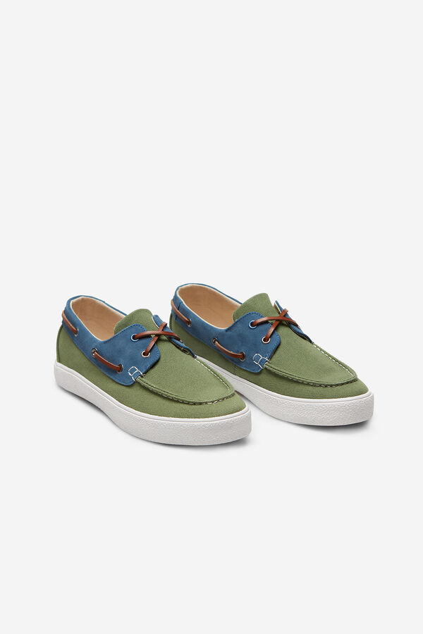 Cortefiel Sapatilhas n&aacute;uticas t&ecirc;xtil e pele Verde