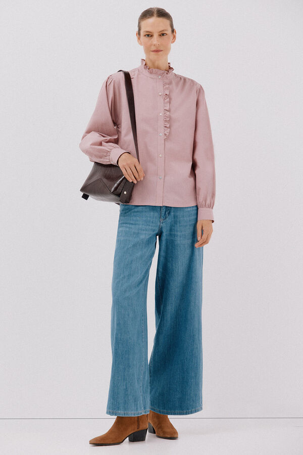 Cortefiel Blusa rayas cuello volantes Rosa