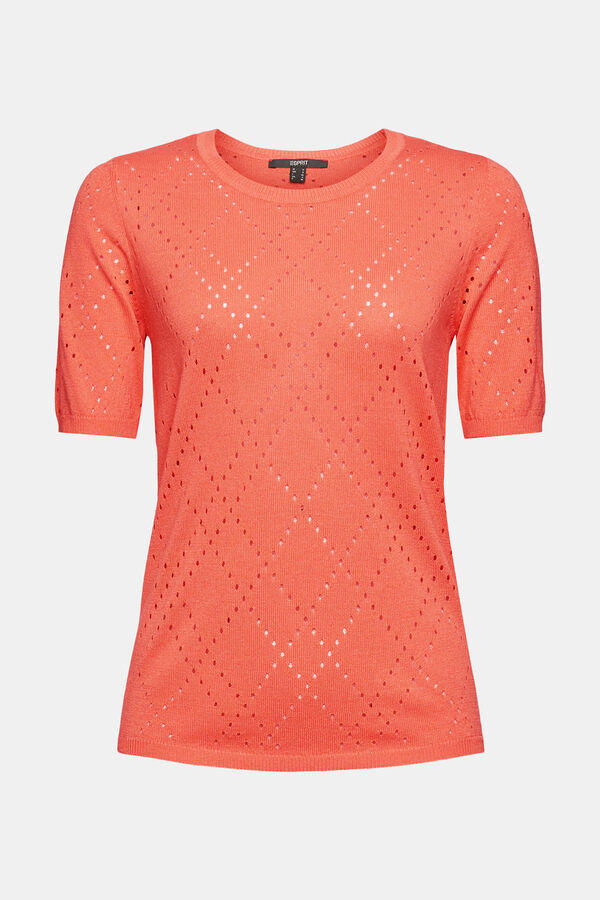 Cortefiel Camiseta de punto fino calados con lino Naranja