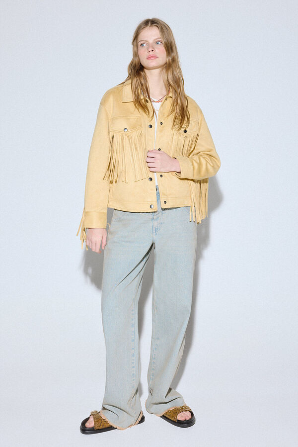 Slowlove Cazadora flecos bolsillos Estampado amarillo