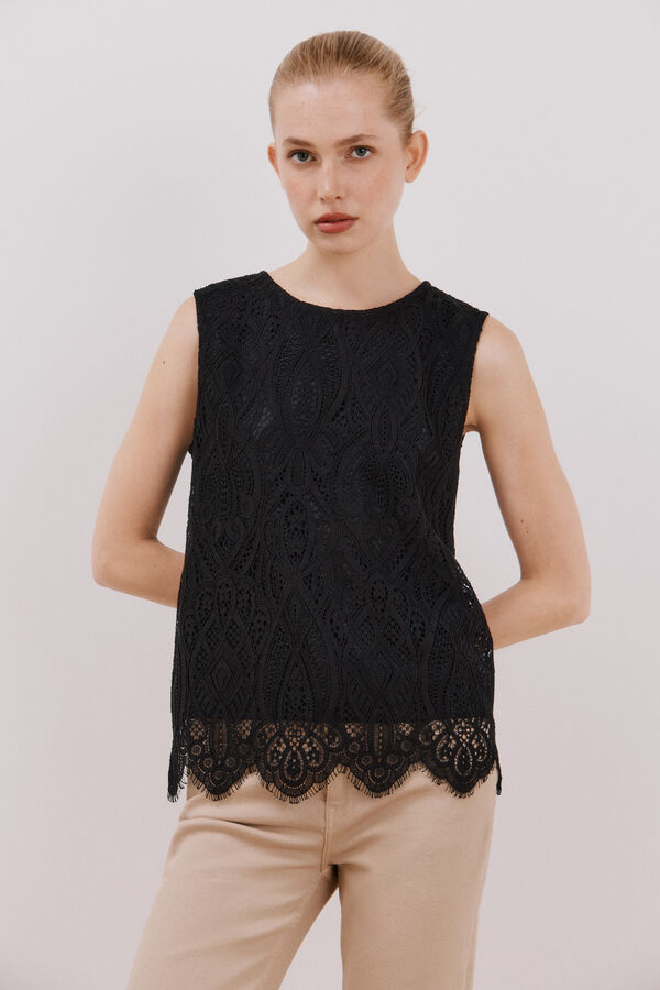 Cortefiel Top guipur Negro