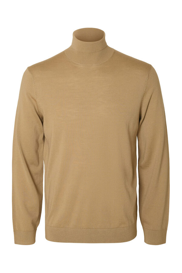 Selected Camisola de gola alta 100% l&atilde; merino Castanho