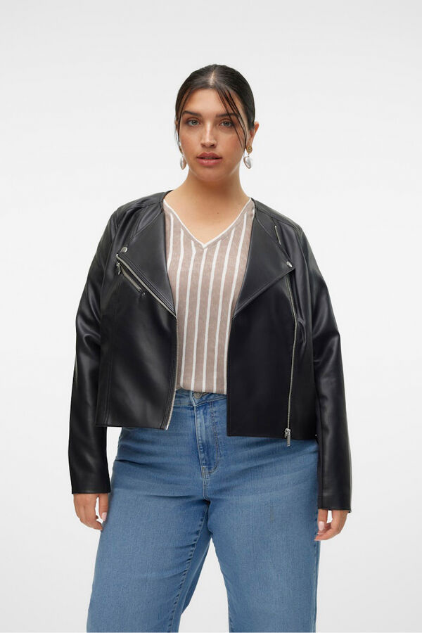 Vero Moda Curve Blus&atilde;o com efeito de pele Curve Preto