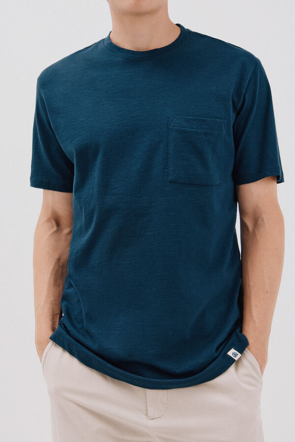 Cortefiel Camiseta lisa slub Azul marino