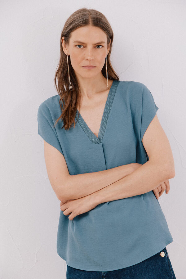 Cortefiel Blusa com detalhe canelado Azul