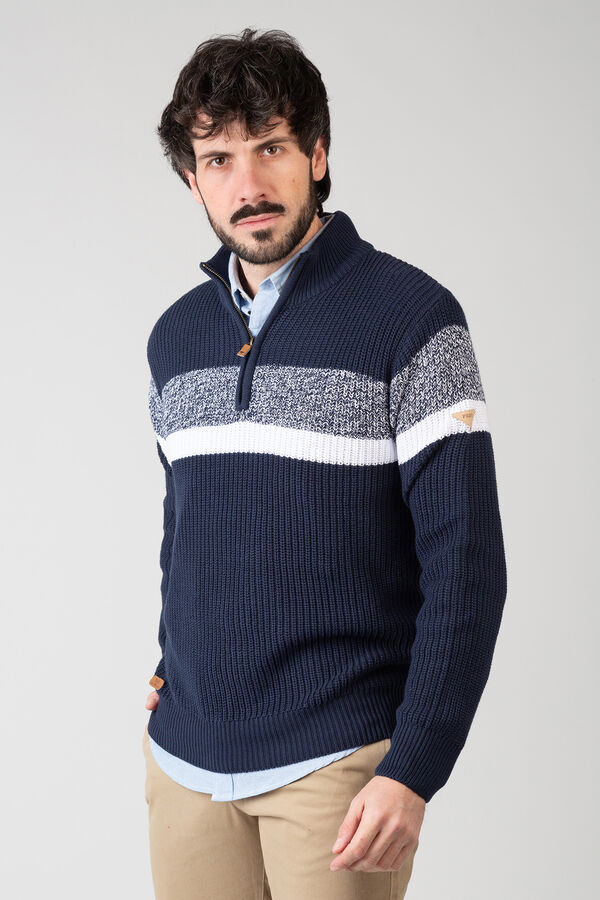 Privata Su&eacute;ter b&aacute;sico de malha com gola com fecho-&eacute;clair Azul