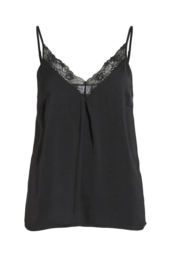 Vila Blusa de al&ccedil;as ajust&aacute;veis fluida Preto