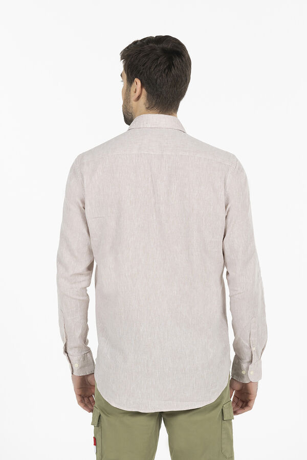 elPulpo Camisa linho e algod&atilde;o logo Castanho