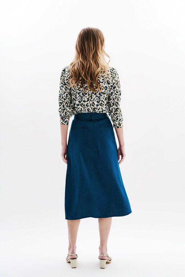 Caroll Falda larga botones 100% lino Azul