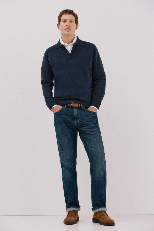Cortefiel Jersey estructura lana cuello polo botones Azul marino