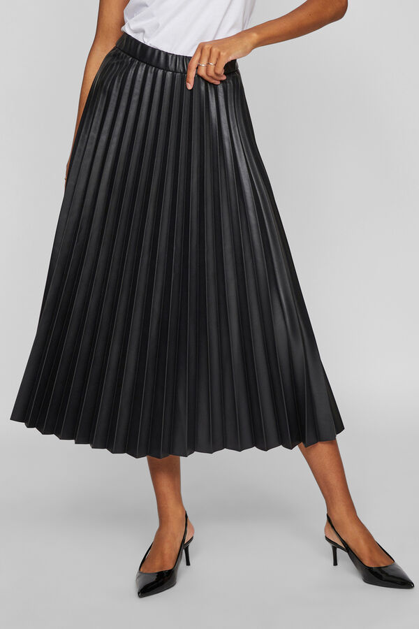 Vila Falda midi plisada polipiel Negro