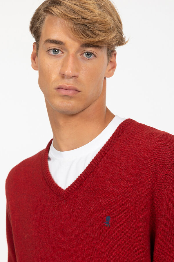 elPulpo Jersey b&aacute;sico cuello pico Granate