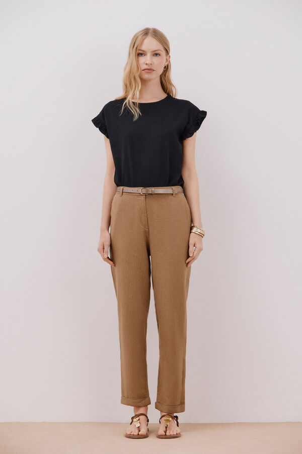 Cortefiel Camiseta b&aacute;sica volante Negro