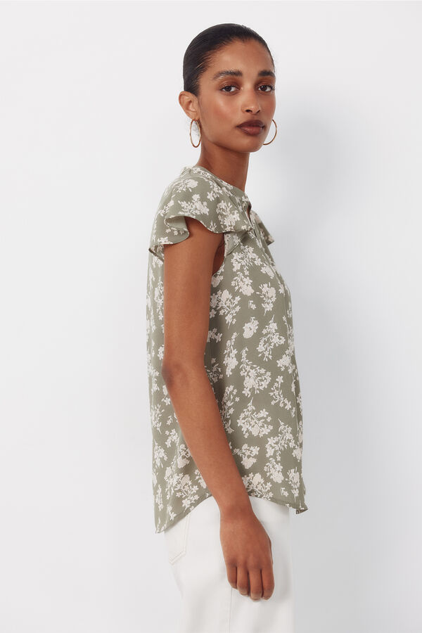Cortefiel Blusa fluida manga com folho Verde