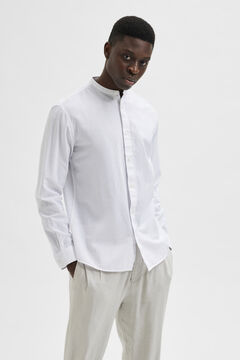 Cortefiel Camisa de manga comprida e gola mao em linho e algodão orgânico. Branco