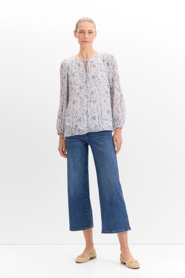 Cortefiel Blusa plisada estampada Estampado blanco