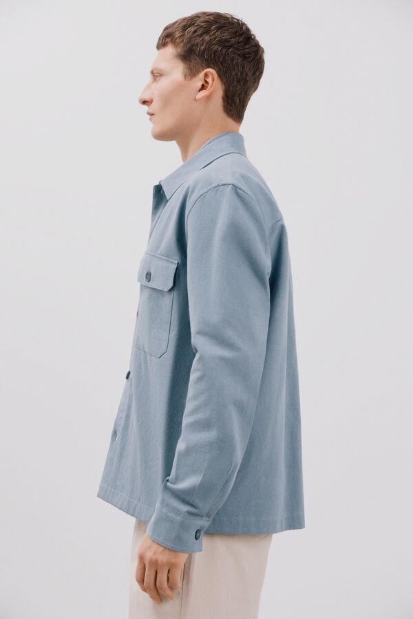 Cortefiel Overshirt de linho de algod&atilde;o coordenado Azul