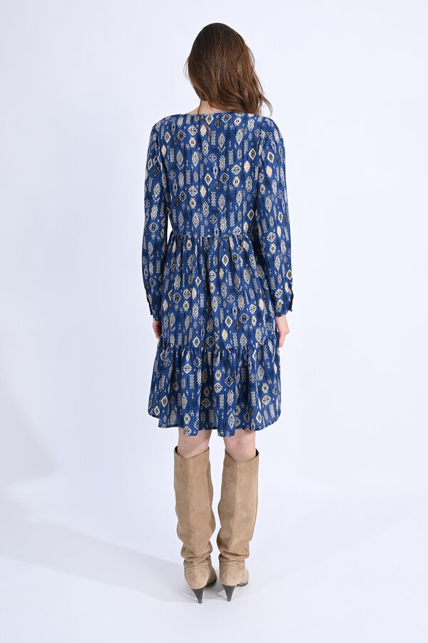 Molly Bracken Vestido cruzado de manga larga estampado Estampado azul