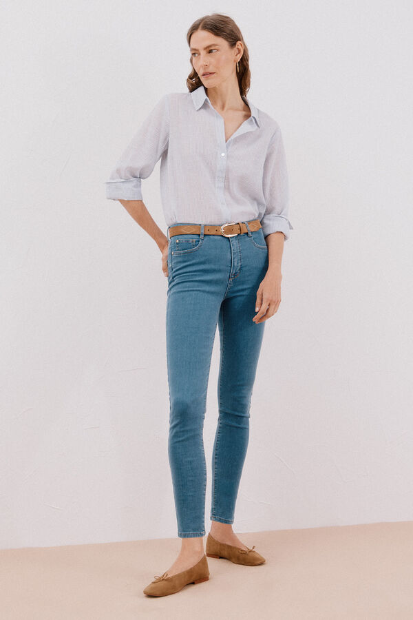 Cortefiel Camisa de algod&atilde;o riscas Azul