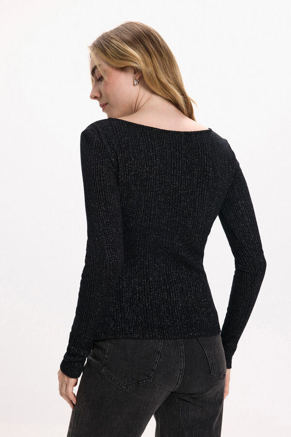 Vila Top de manga larga con glitter Negro