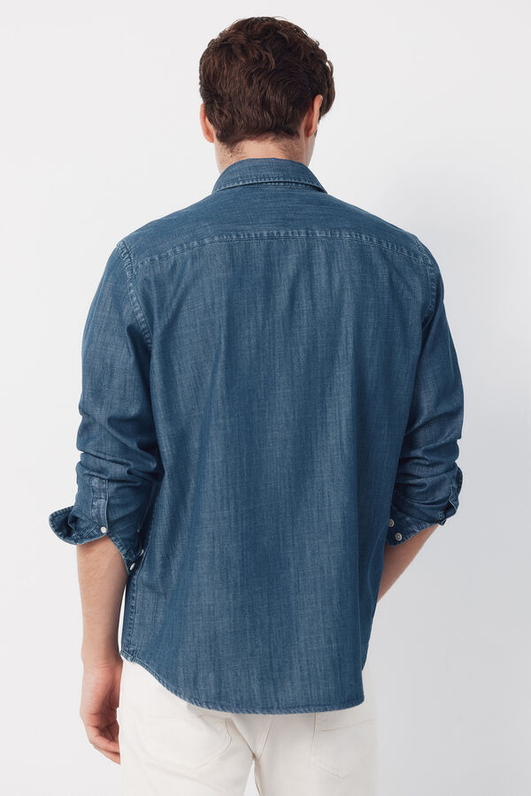 Cortefiel Camisa em denim chambray manga comprida Azul
