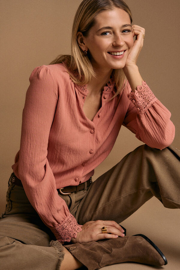 Pol&iacute;n Et Moi Camisa cuello bordado Luzma Rosa