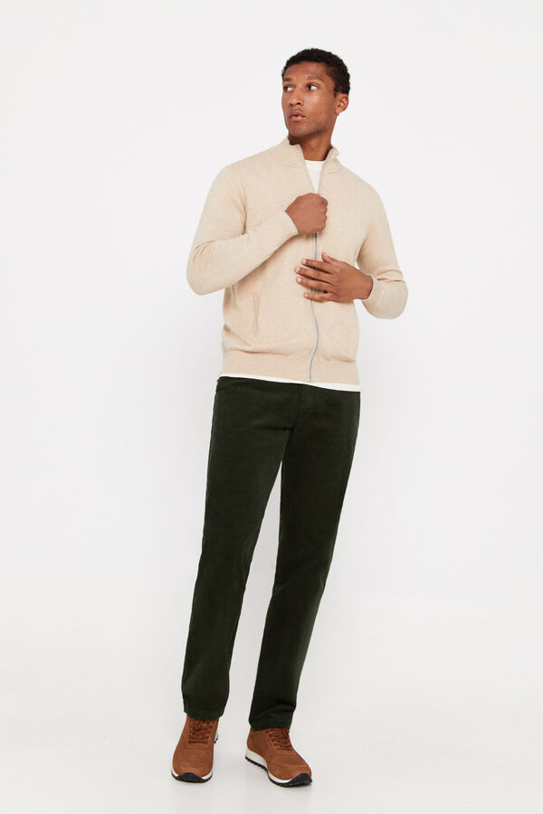 Cortefiel Casaco de malha de algod&atilde;o com caxemira e fecho-&eacute;clair Tostado