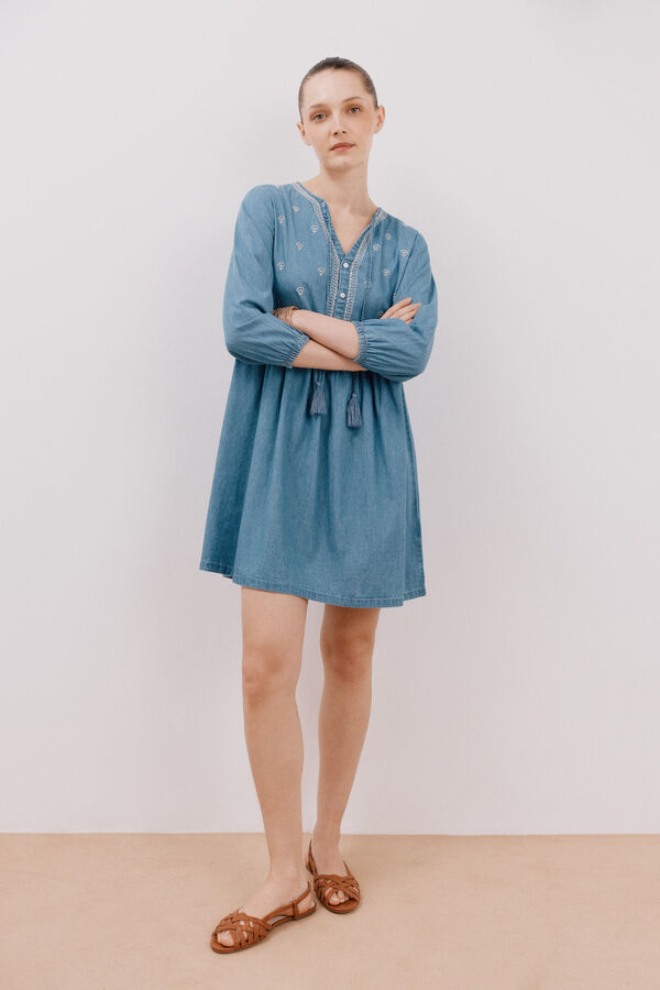 Cortefiel Vestido corto vaquero Azul