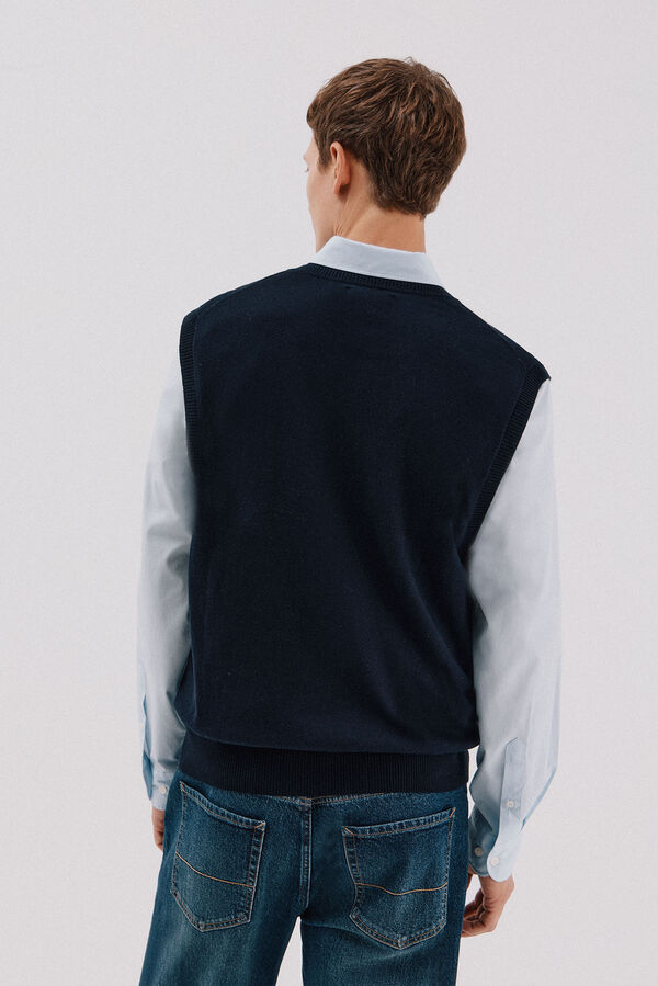 Cortefiel Chaleco punto algod&oacute;n cashmere cuello pico Azul marino
