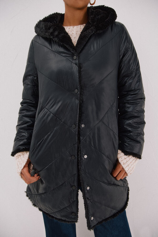 Cortefiel Sobretudo comprido revers&iacute;vel efeito pelo Preto