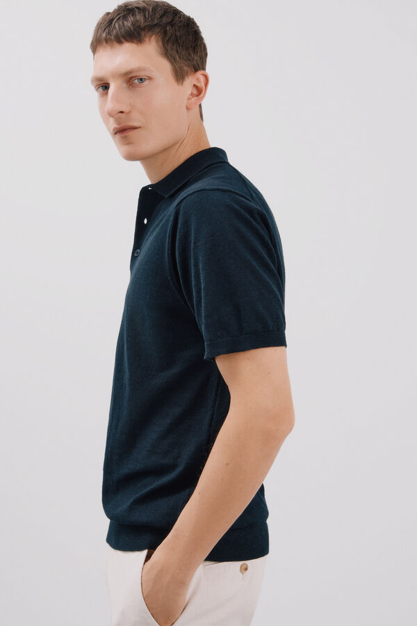 Cortefiel Su&eacute;ter polo de algod&atilde;o manga manga curta Azul