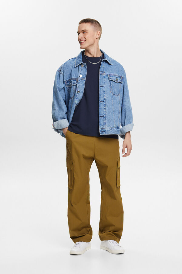 Esprit Camisola b&aacute;sica algod&atilde;o regular fit pequeno logo Azul