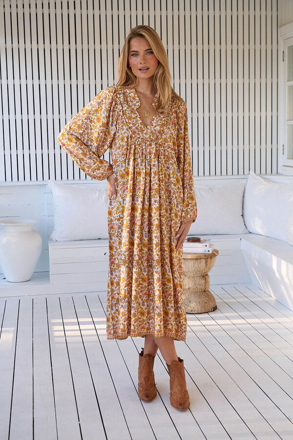 Jaase Vestido midi de manga larga Boheme Beige