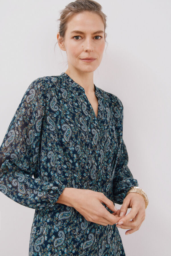 Cortefiel Vestido estampado fluido Azul