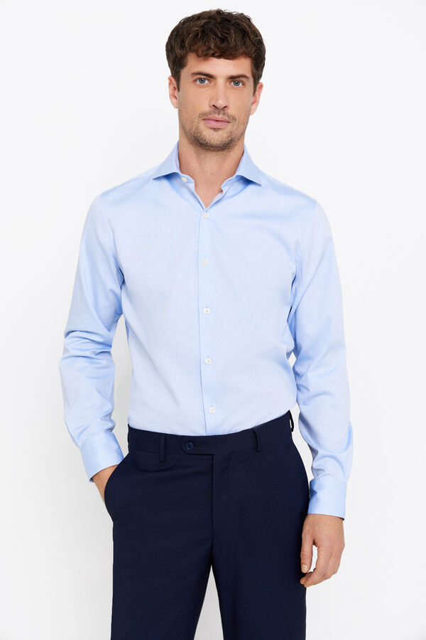 Cortefiel Camisa vestir lisa f&aacute;cil plancha Azul