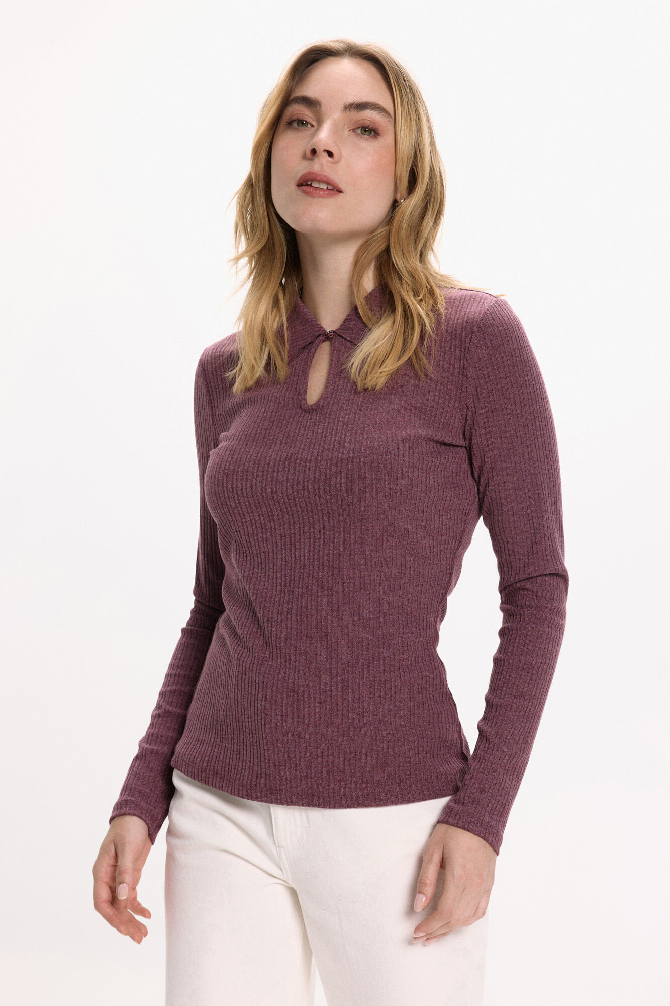 Vila Top de manga larga con cuello polo