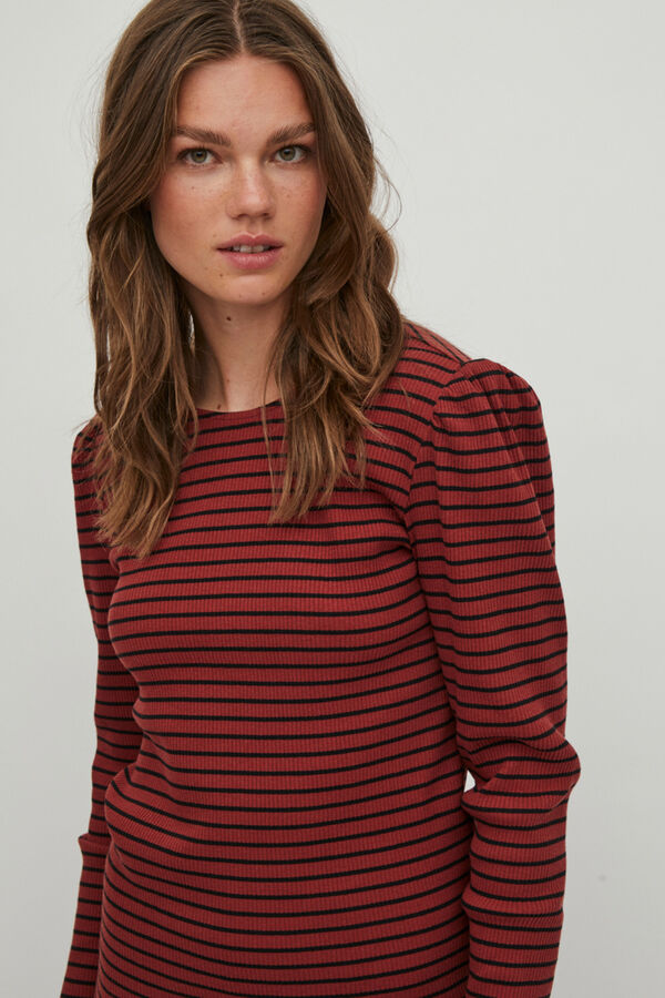 Cortefiel Camiseta de mujer manga larga cuello redondo Rojo