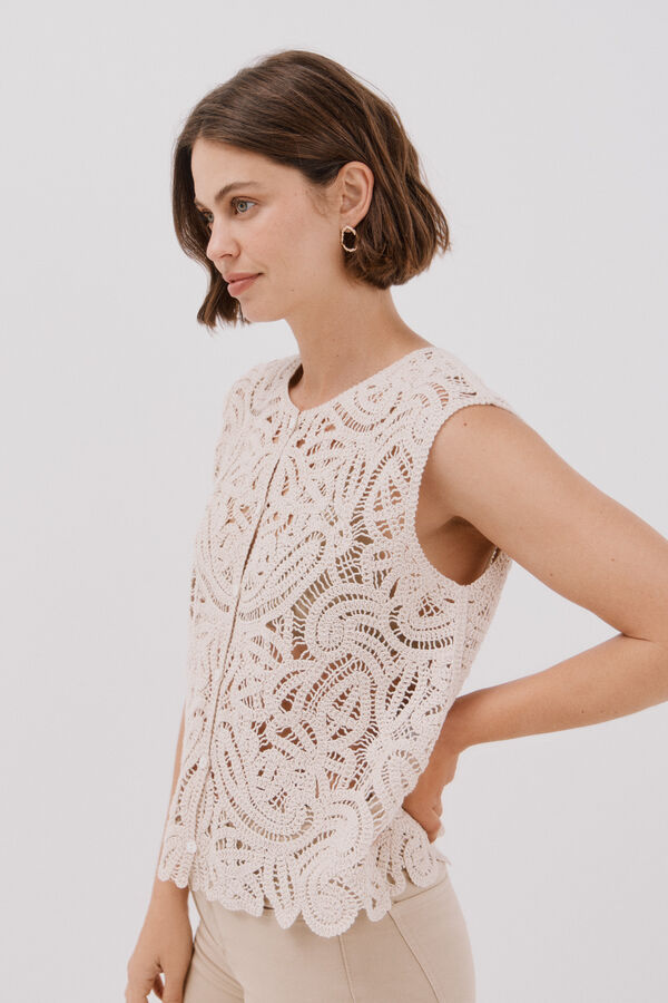 Cortefiel Colete de crochet Ecru
