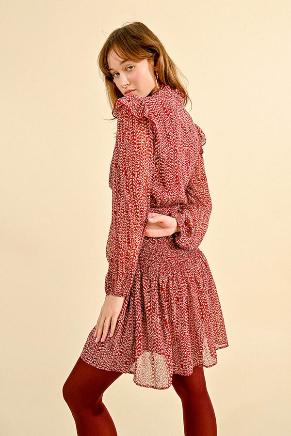 Molly Bracken Vestido curto, com estampado e babados. Multicolorido