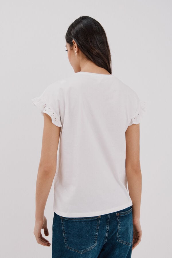 Cortefiel Camiseta bordada Blanco