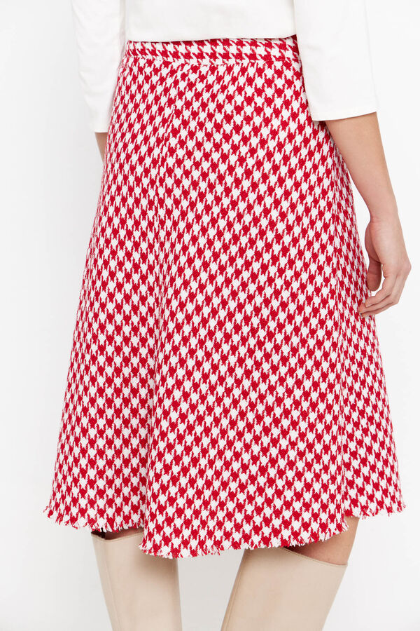 Cortefiel Falda tweed pata de gallo Estampado rojo