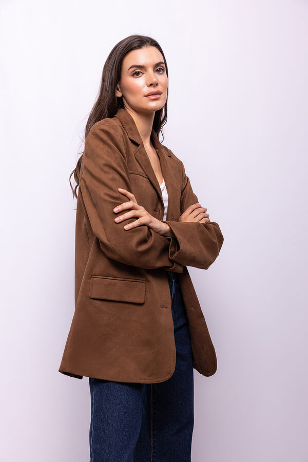 Object Blazer com efeito camur&ccedil;a Castanho