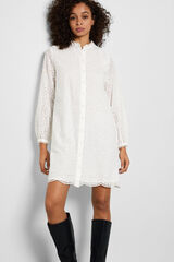 Selected Femme Vestido curto troquelado confecionado 100% com algodão orgânico. Branco